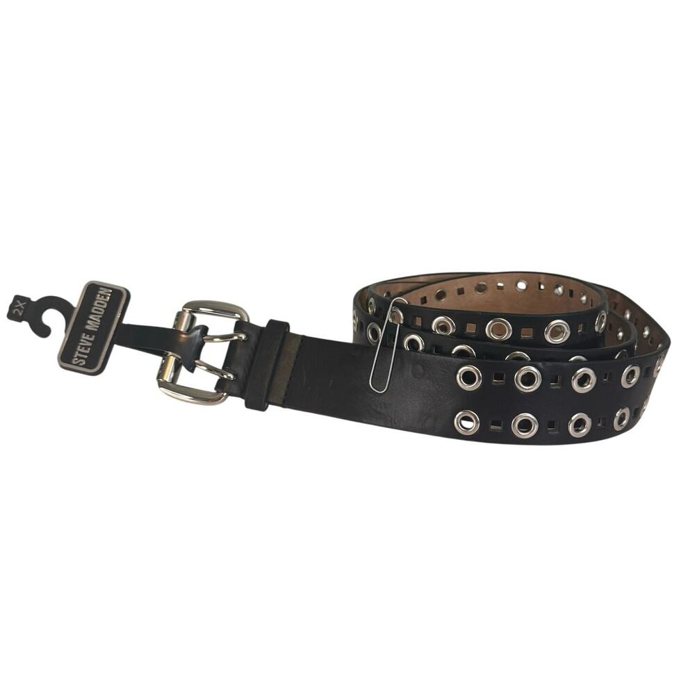 Steve Madden Fashion Grommet Belt Womens 2X Black Punk Gothic Vegan Leather NWT